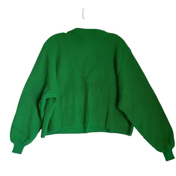 Vintage Y2K Benetton Sweater Women M Kelly Green Cropped Boxy Oversized Grunge - Picture 3 of 6
